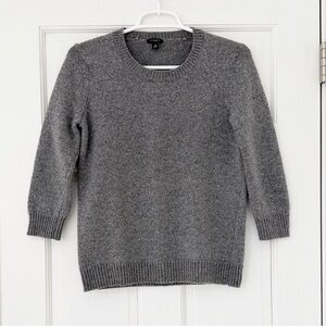 ANN TAYLOR sweater size M grey sparkle wool blend 3/4 sleeves crewneck